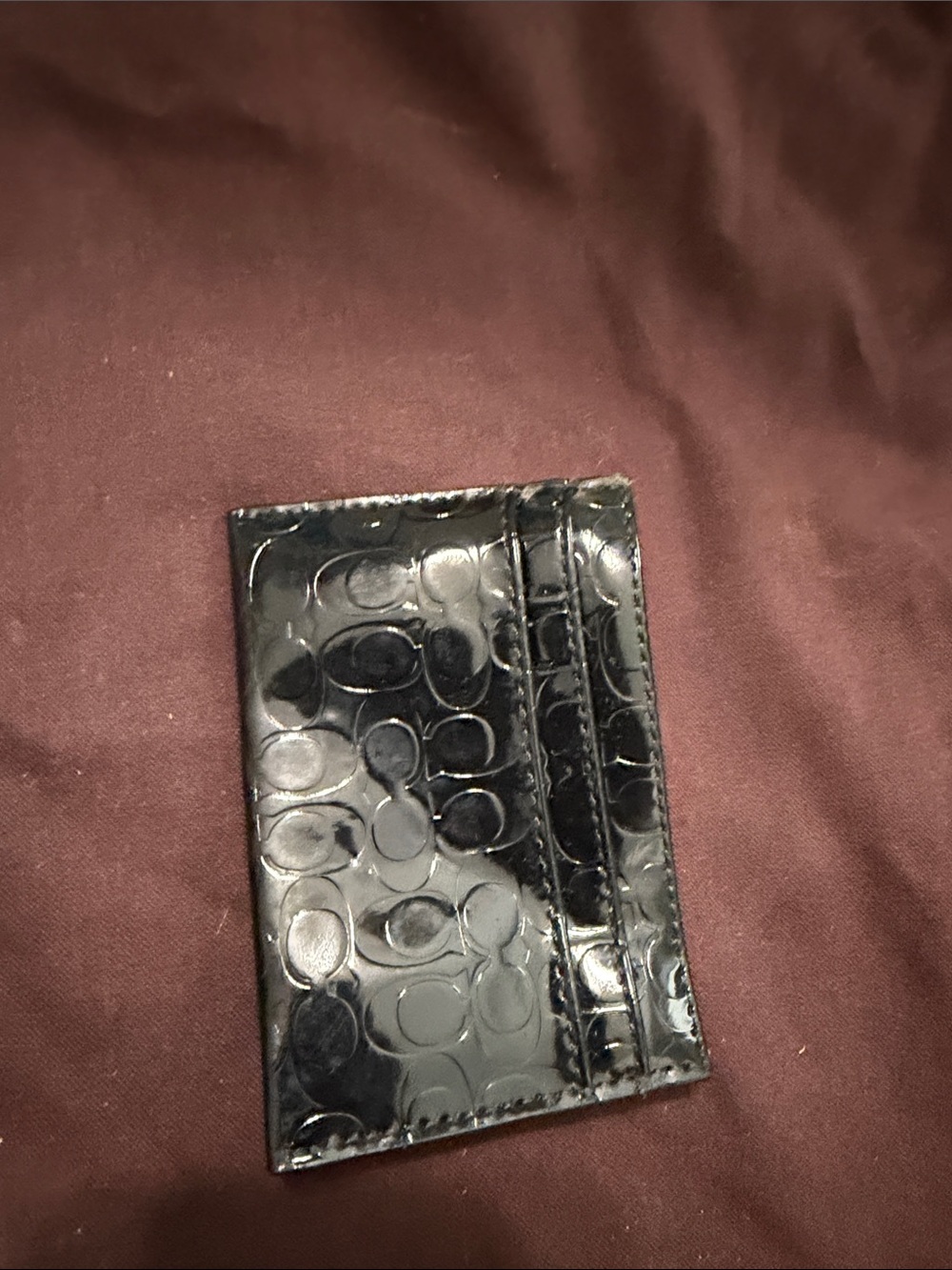 Coach Black Patent Leather Signature Card Case